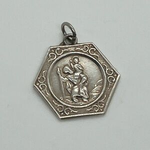Vtg 925 Sterling Silver Catholic Saint Christopher Protection Charm / Pendant